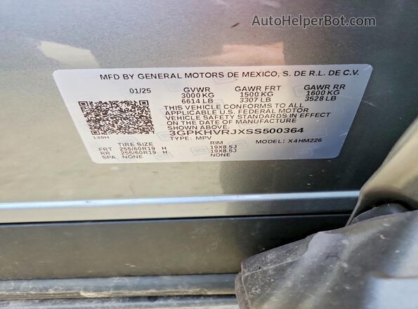 3GPKHVRJXSS500364 2025 HONDA PROLOGUE Silver Vista de la etiqueta del VIN