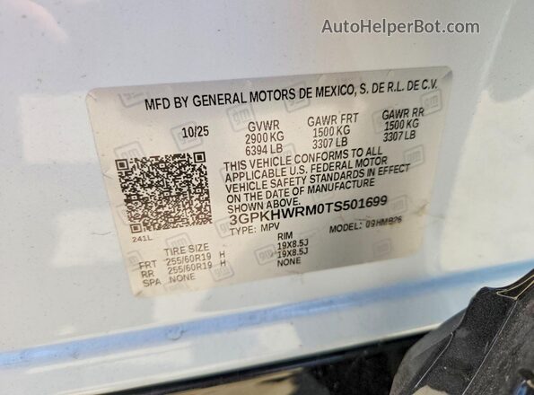 3GPKHWRM0TS501699 2026 HONDA PROLOGUE White Vista interior de 360 grados