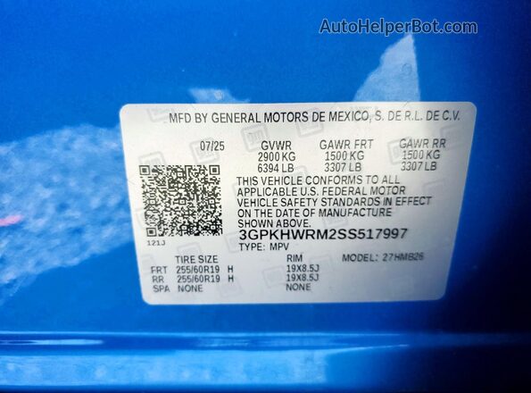 3GPKHWRM2SS517997 2025 HONDA PROLOGUE Blue Вид підкапотного простору