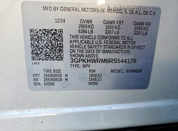 3GPKHWRM6RS544176 2024 HONDA PROLOGUE White Вид наклейки з VIN-кодом