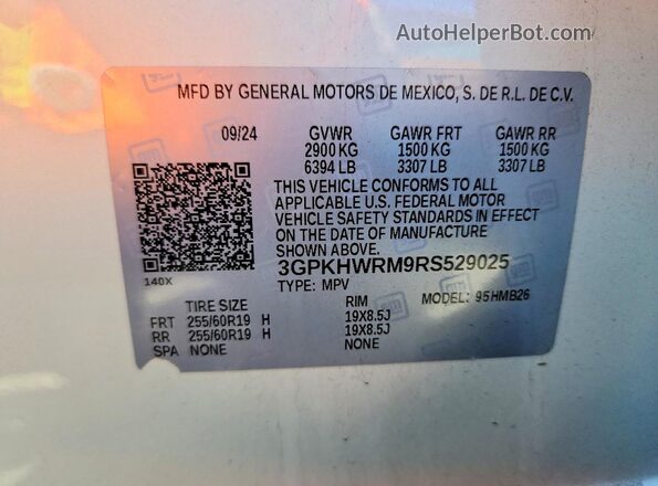 3GPKHWRM9RS529025 2024 HONDA PROLOGUE White Вид наклейки з VIN-кодом
