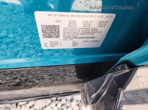 3GPKHXRJ2RS502440 2024 HONDA PROLOGUE Turquoise Widok naklejki z numerem VIN