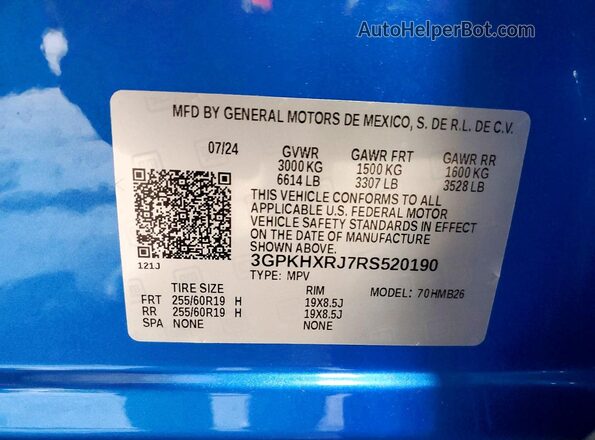 3GPKHXRJ7RS520190 2024 HONDA PROLOGUE Синий Вид наклейки с VIN-кодом