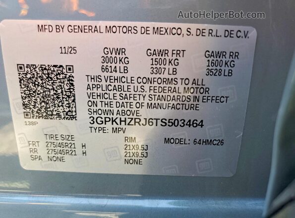 3GPKHZRJ6TS503464 2026 HONDA PROLOGUE Gray Սալոնի 360 աստիճան տեսք