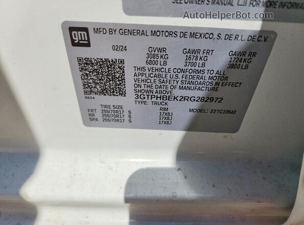3GTPHBEK2RG282972 2024 GMC SIERRA White Widok komory silnika