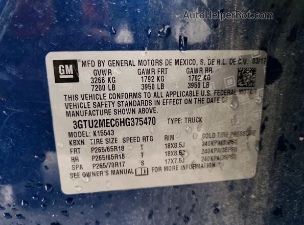 3GTU2MEC6HG375470 2017 GMC SIERRA Blue Շարժիչի բաժամունքի տեսք