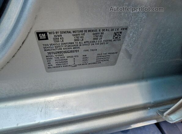 3GTU2NEC0GG269701 2016 GMC SIERRA Silver Vista del compartimento del motor