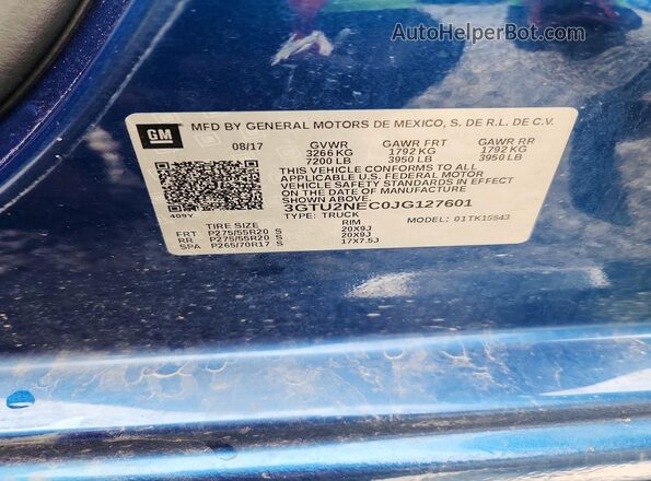 3GTU2NEC0JG127601 2018 GMC SIERRA Blue Vista del compartimento del motor