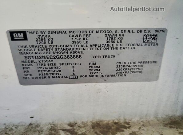 3GTU2NEC2GG363868 2016 GMC SIERRA White Engine compartment view