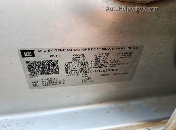 3GTU2NEC4JG523899 2018 GMC SIERRA Silver Շարժիչի բաժամունքի տեսք