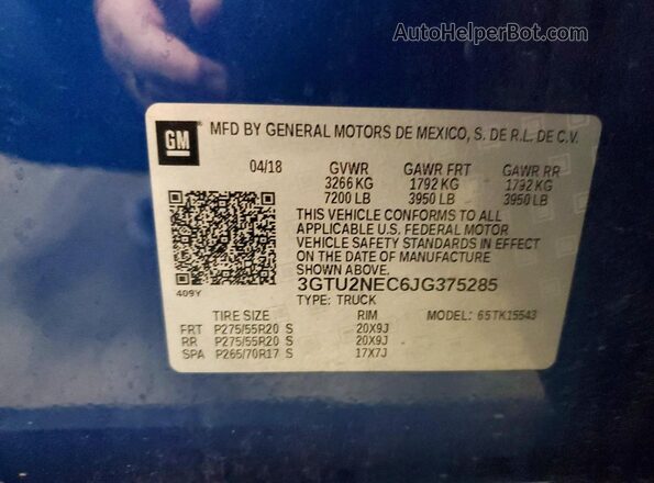 3GTU2NEC6JG375285 2018 GMC SIERRA Blue Widok komory silnika