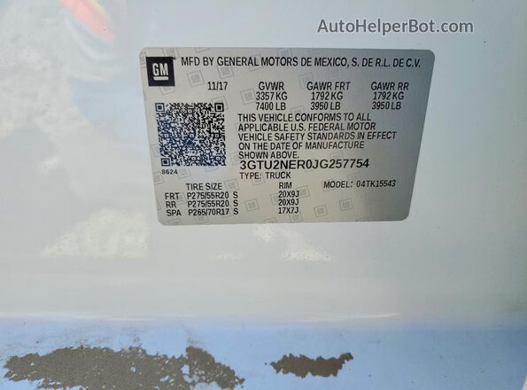3GTU2NER0JG257754 2018 GMC SIERRA White VIN կոդի պիտակի տեսք