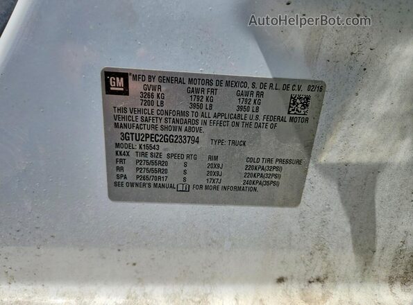 3GTU2PEC2GG233794 2016 GMC SIERRA White Engine compartment view
