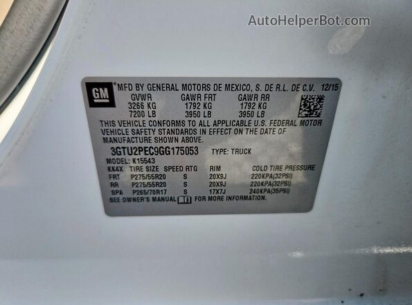 3GTU2PEC9GG175053 2016 GMC SIERRA Белый Вид подкапотного пространства