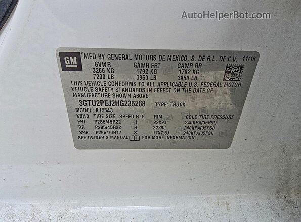 3GTU2PEJ2HG235268 2017 GMC SIERRA White Widok komory silnika