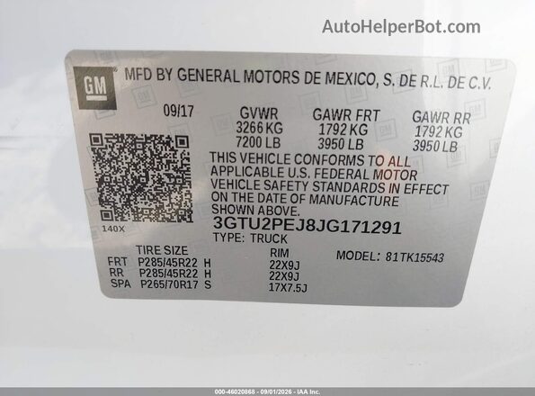 3GTU2PEJ8JG171291 2018 GMC SIERRA Белый Вид подкапотного пространства