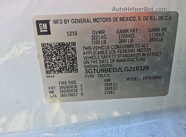 3GTU9BED2LG219329 2020 GMC SIERRA White Engine compartment view