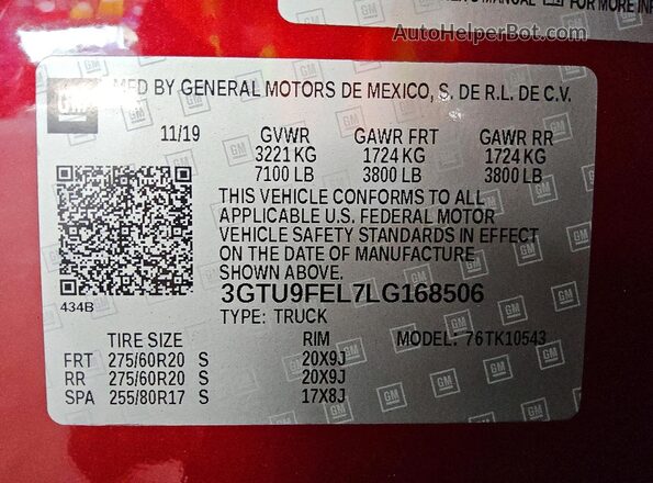 3GTU9FEL7LG168506 2020 GMC SIERRA Red Вид підкапотного простору