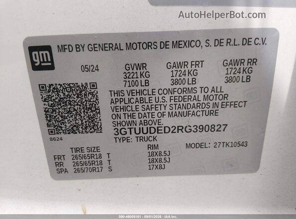 3GTUUDED2RG390827 2024 GMC SIERRA White Вид підкапотного простору