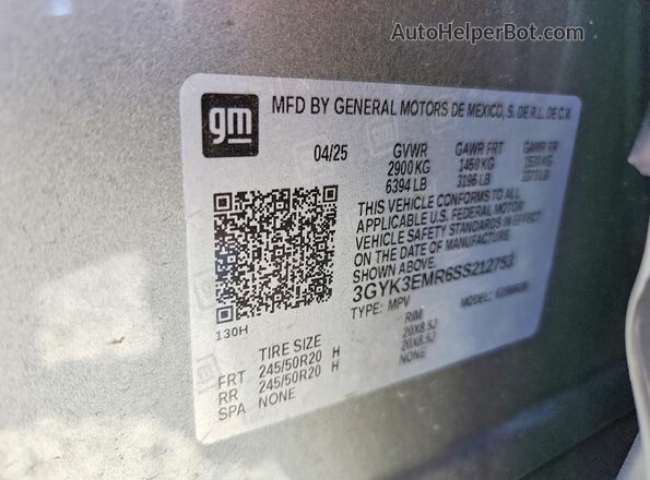 3GYK3EMR6SS212753 2025 CADILLAC OPTIQ Серебряный Вид наклейки с VIN-кодом