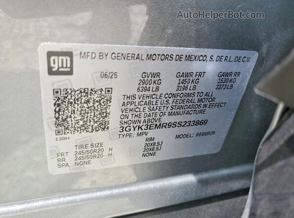 3GYK3EMR9SS233869 2025 CADILLAC OPTIQ Silver Вид наклейки з VIN-кодом