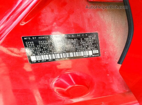 3HGGK5G7XHM704676 2017 HONDA FIT Красный Вид подкапотного пространства