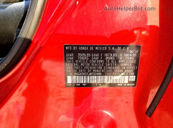 3HGGK5H01JM700488 2018 HONDA FIT Красный Панорамный вид салона 360°