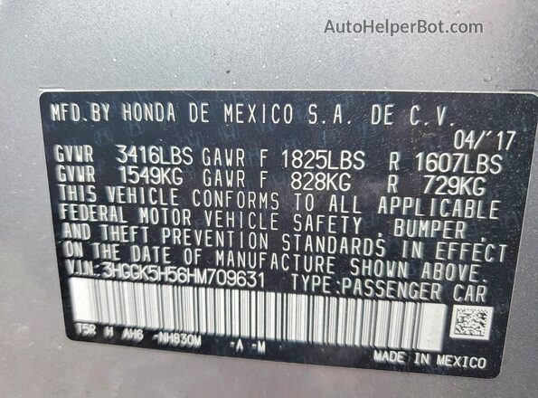 3HGGK5H56HM709631 2017 HONDA FIT Silver Vista del compartimento del motor