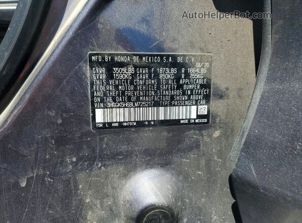 3HGGK5H68LM725217 2020 HONDA FIT Gray Вид наклейки з VIN-кодом