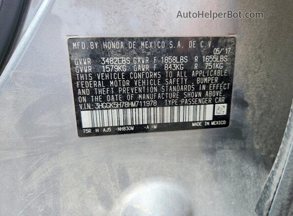 3HGGK5H78HM711978 2017 HONDA FIT Silver Widok naklejki z numerem VIN