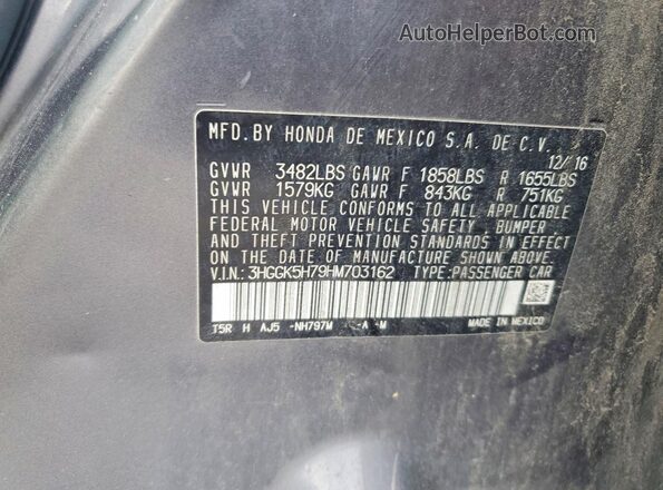3HGGK5H79HM703162 2017 HONDA FIT Серый Вид наклейки с VIN-кодом