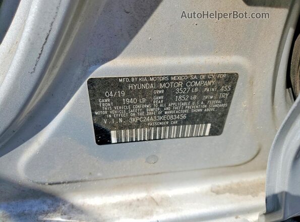 3KPC24A33KE083456 2019 HYUNDAI ACCENT Silver Շարժիչի բաժամունքի տեսք