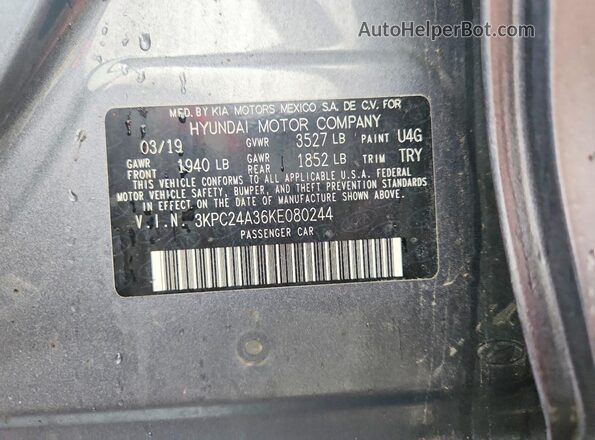 3KPC24A36KE080244 2019 HYUNDAI ACCENT Gray Вид підкапотного простору