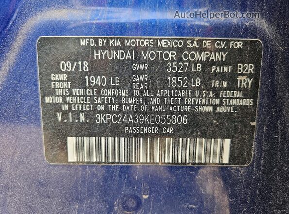 3KPC24A39KE055306 2019 HYUNDAI ACCENT Blue Widok komory silnika