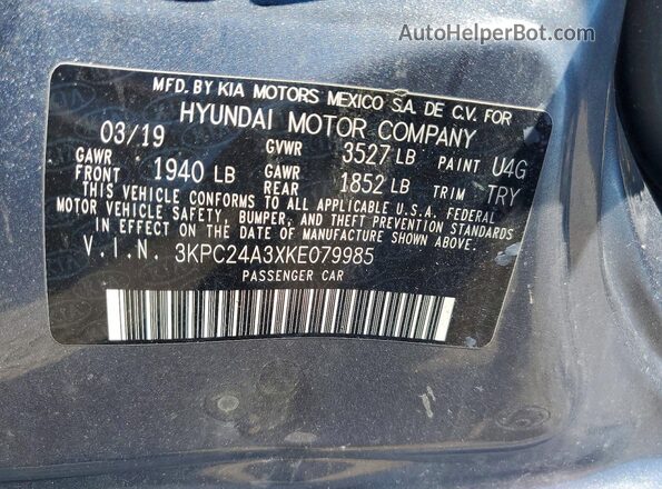 3KPC24A3XKE079985 2019 HYUNDAI ACCENT Silver Widok komory silnika