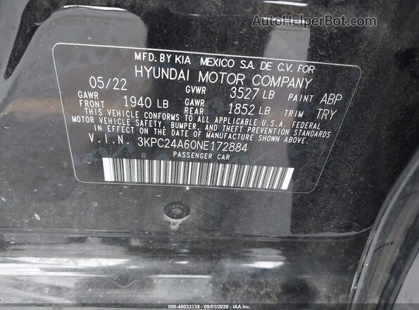 3KPC24A60NE172884 2022 HYUNDAI ACCENT Black Engine compartment view