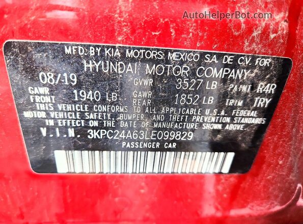 3KPC24A63LE099829 2020 HYUNDAI ACCENT Red VIN sticker view