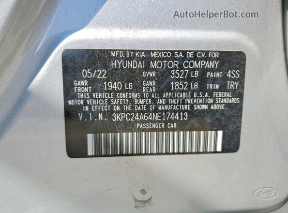 3KPC24A64NE174413 2022 HYUNDAI ACCENT Silver Вид підкапотного простору