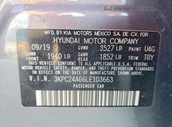 3KPC24A66LE103663 2020 HYUNDAI ACCENT Gray Вид підкапотного простору