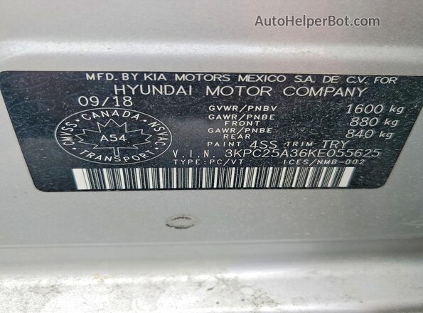 3KPC25A36KE055625 2019 HYUNDAI ACCENT Silver ძრავის განყოფილების ხედი
