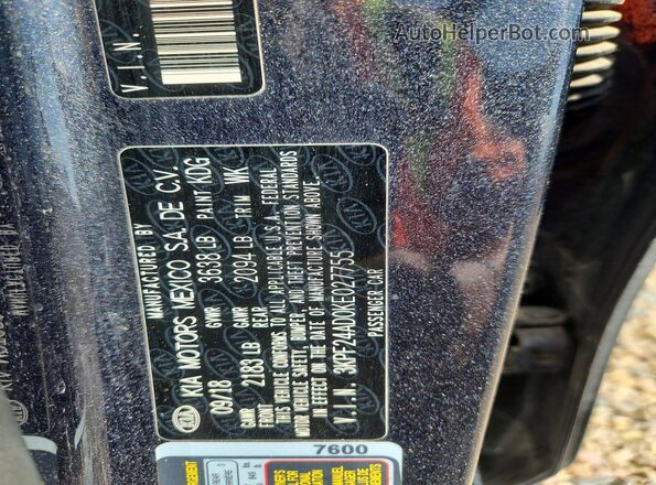 3KPF24AD0KE027755 2019 KIA FORTE Black VIN կոդի պիտակի տեսք