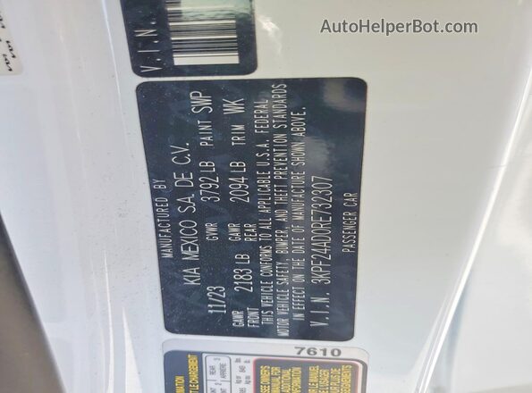 3KPF24AD0RE732307 2024 KIA FORTE White VIN sticker view