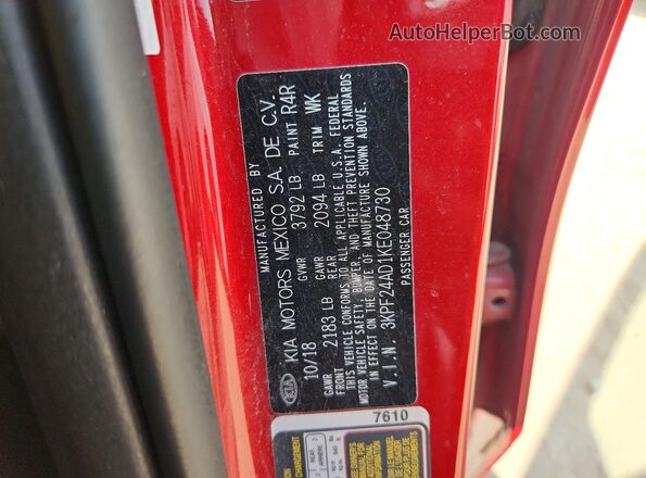 3KPF24AD1KE048730 2019 KIA FORTE Red Շարժիչի բաժամունքի տեսք