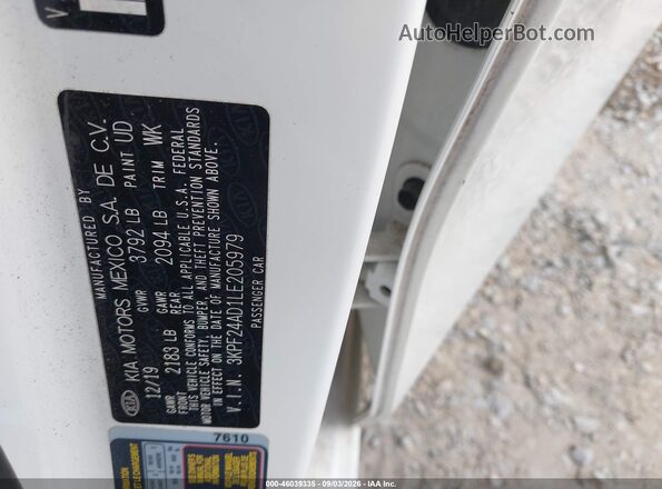 3KPF24AD1LE205979 2020 KIA FORTE White Вид підкапотного простору