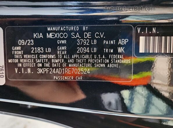 3KPF24AD1RE702524 2024 KIA FORTE Black Вид наклейки з VIN-кодом