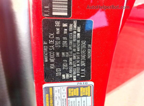 3KPF24AD1RE736043 2024 KIA FORTE Red ძრავის განყოფილების ხედი