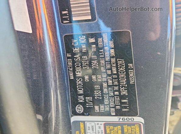 3KPF24AD3KE062287 2019 KIA FORTE Charcoal Widok wnętrza 360 stopni