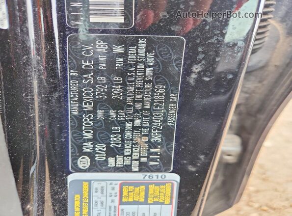 3KPF24AD3LE218569 2020 KIA FORTE Black Շարժիչի բաժամունքի տեսք