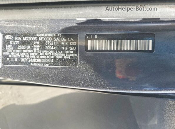 3KPF24AD3ME330354 2021 KIA FORTE Gray Vista de la etiqueta del VIN