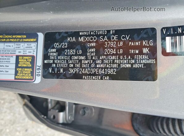 3KPF24AD3PE641982 2023 KIA FORTE Gray Widok naklejki z numerem VIN